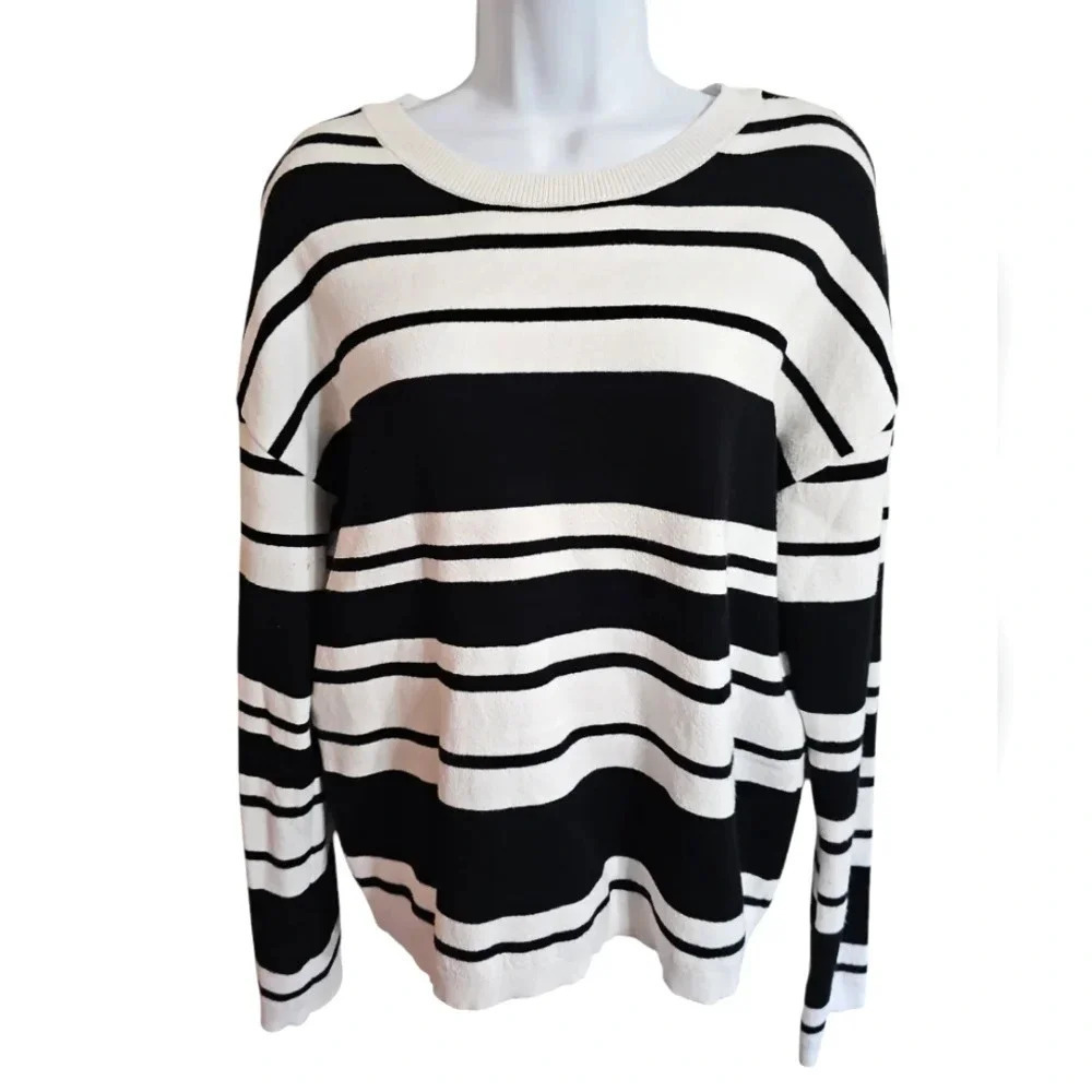 Catherine Malandrino Womens M Striped Rayon Sweater Investment Quiet Luxury - Picture 2 of 7